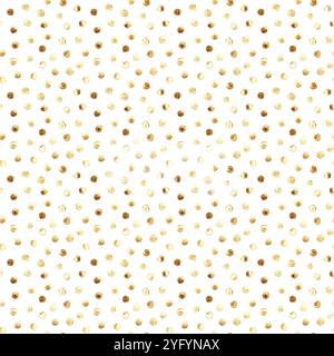 Abstract polka dots confetti seamless pattern. Hand drawn irregular golden glittering circles on white background. Glitter texture. Print for textile, Stock Photo