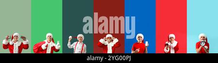 Collage of young man dressed as Santa on color background Stock Photo