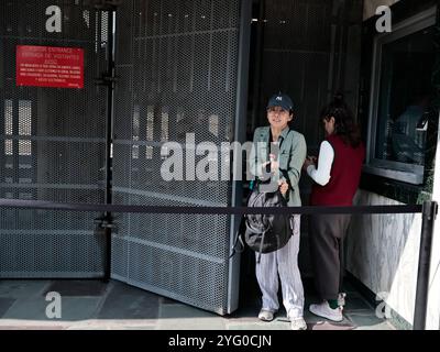 To cast their vote, North American citizens in Mexico went to the American Embassy, where the staff allowed access to one person at a time for security reasons; Each citizen requested their ballot via e-mail or requested it in this building; They later entered personal data, information about their State of origin and the name of the candidate of their choice, whether Democrat (Kamala Harris) or Republican (Donald Trump). This presidential election is very important in history because there is the possibility that it will be governed by a woman in the history of America on November 5, 2024 in Stock Photo