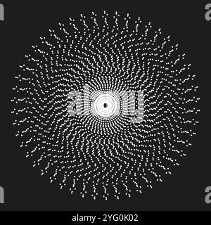 Swirling dot pattern. Concentric circle design. Abstract spiral icon. Vector symmetry style. Stock Vector