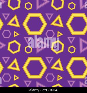 Colorful hexagons and triangles on purple background Stock Vector