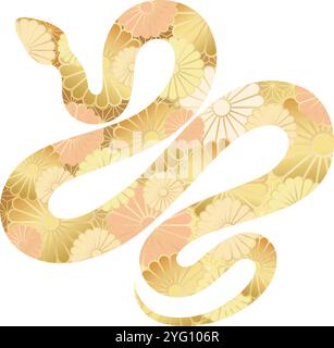 Year Of The Snake Vector Zodiac Symbol Decorated With Japanese Vintage Chrysanthemum Pattern Isolated On A White Background. Stock Vector