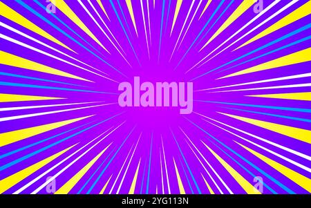 Radial comic background. Speed ​​lines wallpaper with pop art halftone texture. Anime cartoon ray explosion background Stock Vector