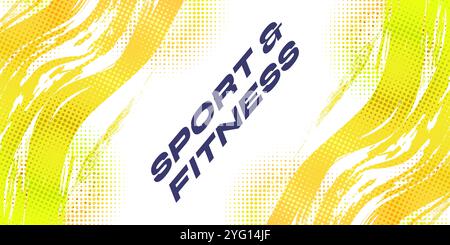 Abstract Sport Background with Yellow and Green Gradient Brushstrokes and Halftone Effect. Dynamic Grunge Background with Brush Texture Stock Vector