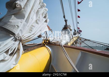 Detail of the front end of the bridge of the Bima Suci. Semayang Harbor, October 24, 2024, Balikpapan, East Kalimantan, Indonesia. Stock Photo