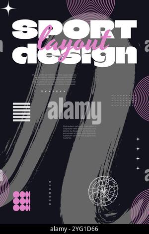 Abstract Sport Art Poster Design with Gray and Pink Brush Texture. Template for Poster, Flyer or Cover Design Stock Vector
