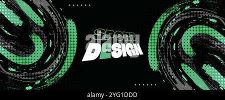 Abstract Sport Background with Gray and Green Brush Texture and Halftone Effect. Retro Grunge Background for Banner or Poster Design Stock Vector