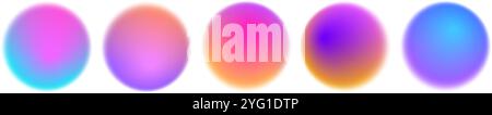 Bright colorful circle gradient set. Round blur gradation background collection. Iridescent radial blurry shape pack for poster, banner, leaflet, brochure. Vector neon fading circular aura bundle Stock Vector
