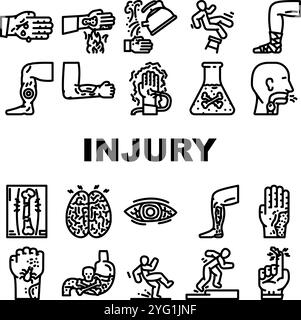 household injury fall burn cut icons set vector Stock Vector