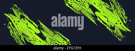 Lime Green Brush Texture with Halftone Effect Isolated on Dark Background. Grunge Sport Background, for Banner or Poster Design Stock Vector