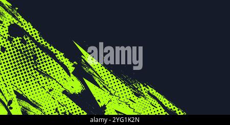 Lime Green Brush Texture with Halftone Effect Isolated on Dark Background. Grunge Sport Background, for Banner or Poster Design Stock Vector