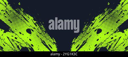 Lime Green Brush Texture with Halftone Effect Isolated on Dark Background. Grunge Sport Background, for Banner or Poster Design Stock Vector