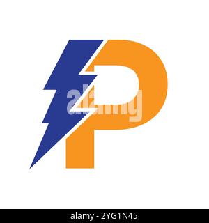 Letter P For Electric Logo Combination With Lightning Thunder Bolt Icon. Power Logo Design Stock Vector