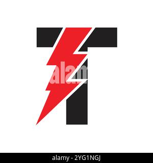 Letter T For Electric Logo Combination With Lightning Thunder Bolt Icon. Power Logo Design Stock Vector