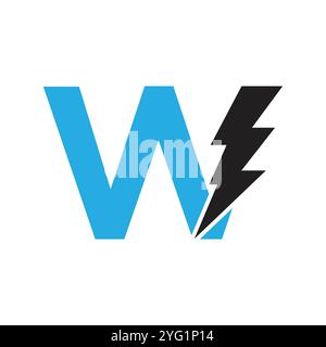 Letter W For Electric Logo Combination With Lightning Thunder Bolt Icon. Power Logo Design Stock Vector