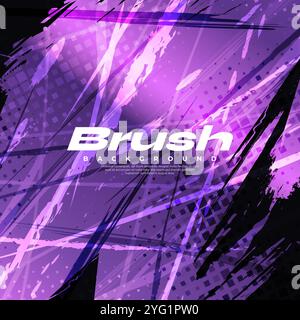 Abstract Sport Background with Purple Gradient Brush Texture and Halftone Effect. Vibrant Grunge Background Stock Vector
