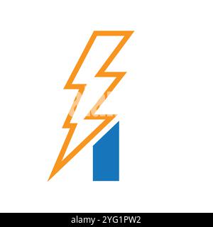 Letter I For Electric Logo Combination With Lightning Thunder Bolt Icon. Power Logo Design Stock Vector