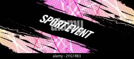 Abstract Background with Pink and Yellow Gradient Brush Texture and Halftone Effect. Grunge Sport Background, for Event Banner or Poster Design Stock Vector