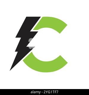 Letter C For Electric Logo Combination With Lightning Thunder Bolt Icon. Power Logo Design Stock Vector