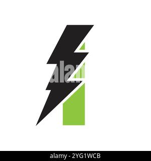 Letter I For Electric Logo Combination With Lightning Thunder Bolt Icon. Power Logo Design Stock Vector