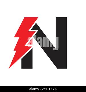 Letter N For Electric Logo Combination With Lightning Thunder Bolt Icon. Power Logo Design Stock Vector