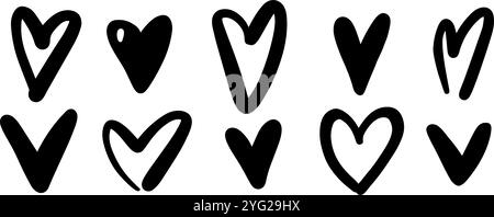 Doodle hearts scribbles design elements collection set isolated on white background Stock Vector
