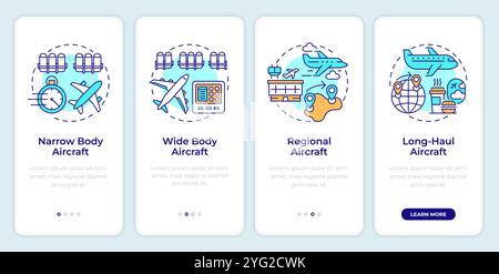 Types of aircrafts onboarding mobile app screen Stock Vector