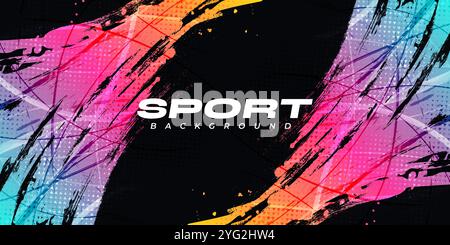 Abstract and Colorful Gradient Brush Background with Halftone Effect. Brush Stroke Illustration for Banner, Poster, or Sports Background Stock Vector