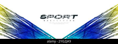 Blue and Yellow Gradient Brush Background with Halftone Effect. Abstract Grunge Sports Banner Stock Vector