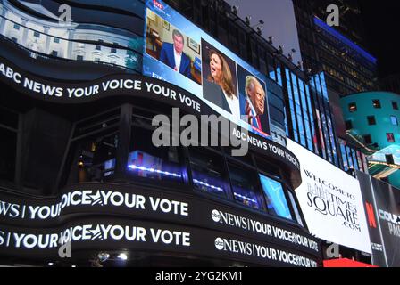 New York City, New York, USA - November 05 2024: The night of the US presidential election unfolding in Times Square. Stock Photo