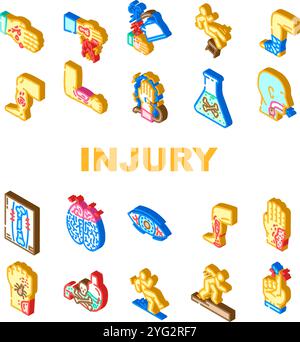 household injury fall burn cut icons set vector Stock Vector