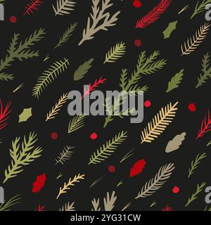 Doodle Christmas floral seamless pattern. Stock Vector