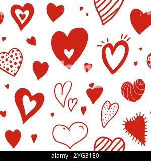 Seamless pattern with red doodle hearts. Stock Vector