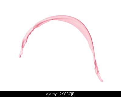 Strawberry falling into a milky pink splash isolated on white ...