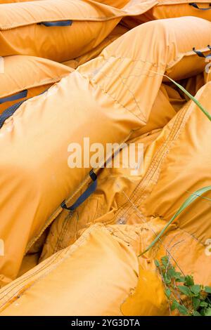 Piled oil fences Stock Photo