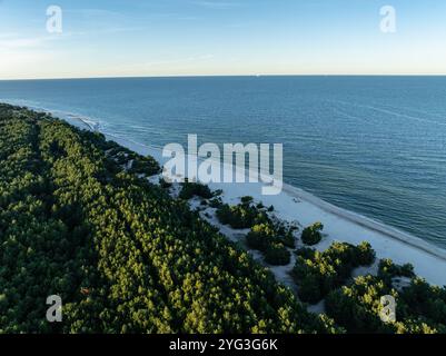 Aerial view of sunset in Hel penisula Jastarnia Puck Bay Baltic Sea ...