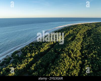 Aerial view of sunset in Hel penisula Jastarnia Puck Bay Baltic Sea ...