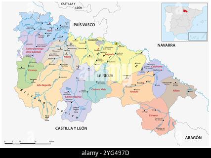 Administrative map of the Spanish province and autonomous community of La Rioja Stock Photo