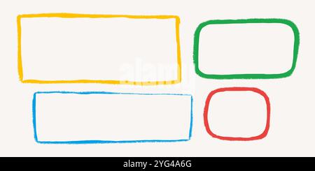 Color rectangular frames with grunge torn edges and soft corners. Vector illustration of rough ripped rectangle isolated on light background. Ideal Stock Vector
