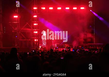 Stage lights as defocus bokeh background at a music concert Stock Photo