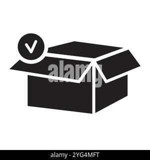 Checked box icon. Open packaging symbol. Simple delivery graphic. Vector illustration. Stock Vector