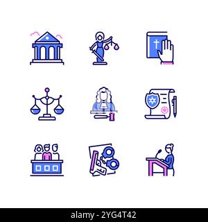 Legal, law and justice - line design style icons set Stock Vector
