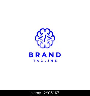 Code Icon Inside Brain Symbol Logo Design. Simple Brain And Code Icon Logo Design. Stock Vector