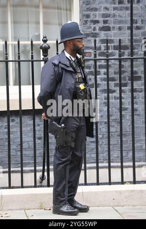 London, UK. 06th Nov, 2024. LONDON, UNITED KINGDOM - NOVEMBER 06, 2024: Armed policemen outside 10 Downing Street in London, United Kingdom on November 06, 2024.CAP/GOL © GOL/Capital Pictures Credit: Capital Pictures/Alamy Live News Stock Photo