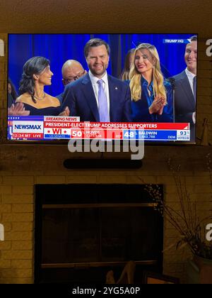 Vice President-elect JD Vance's wife, Usha Vance, listens as her