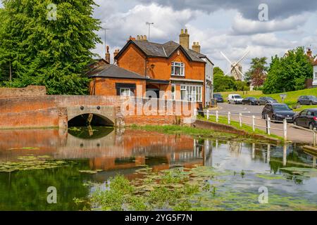 The windmill and pond at Finchingfield Essex Stock Photo