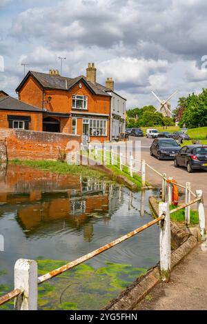 The windmill and pond at Finchingfield Essex Stock Photo