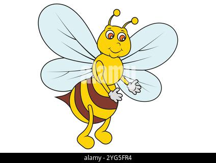 Adorable Cartoon Bee Vector Flat Designs, Isolated on White Background Stock Vector