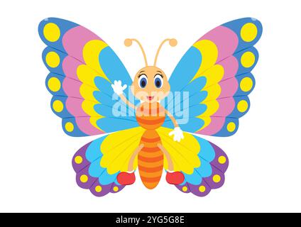 Cartoon Cute Butterfly Vector Flat Design Isolated on White Background Stock Vector