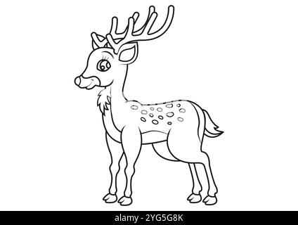 Black and White Cartoon Deer Vector Flat Designs, Ideal for Coloring Pages, Isolated on White Background Stock Vector